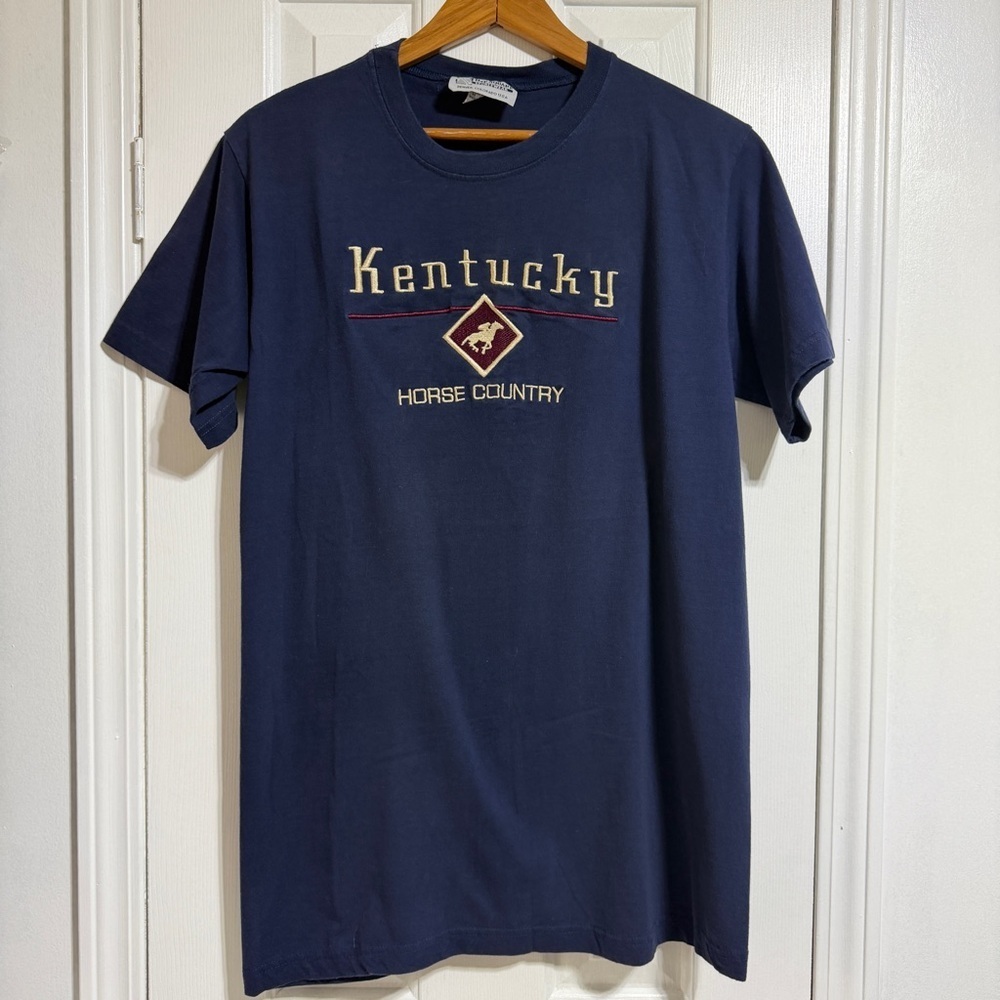 Vintage Time Square Kentucky horse Country navy embroidered tee t-shirt large
